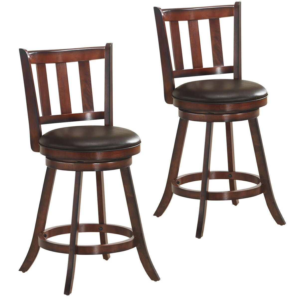 Set of 2 25" Bistro Leather Padded Swivel Bar stool