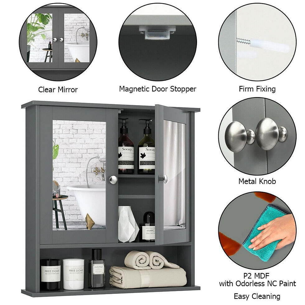 Thumbnail: Bathroom Wall Mount Mirror Cabinet Organizer-Gray