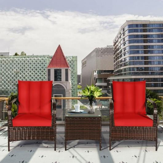 3 PCS Patio Rattan Furniture Set-Red