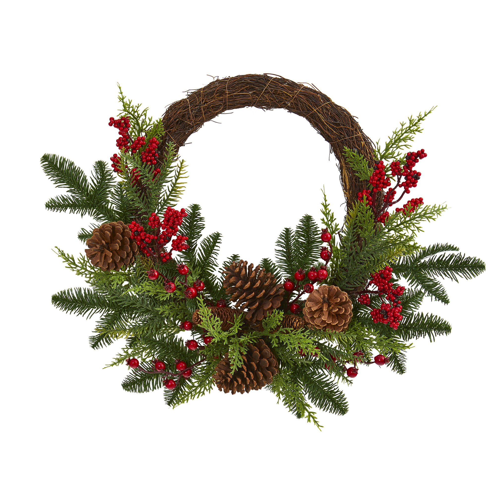 22"  Mixed Pine and Cedar with Berries and Pine Cones Artificial Wreath