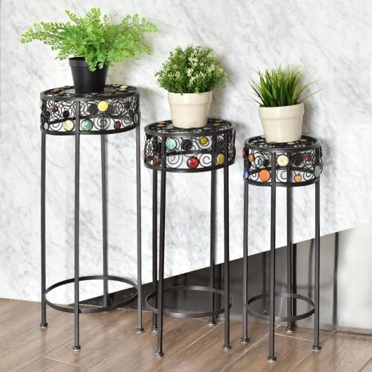 Thumbnail: 3 pcs Round Display Ceramic Beads Metal Plant Stand
