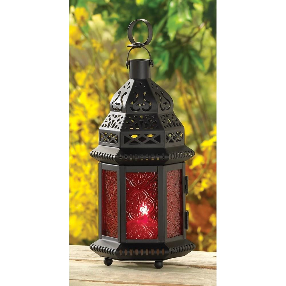 RED GLASS MOROCCAN LANTERN