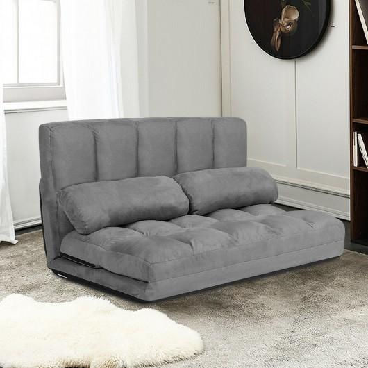 Thumbnail: Foldable Floor 6-Position Adjustable Lounge Couch-Gray