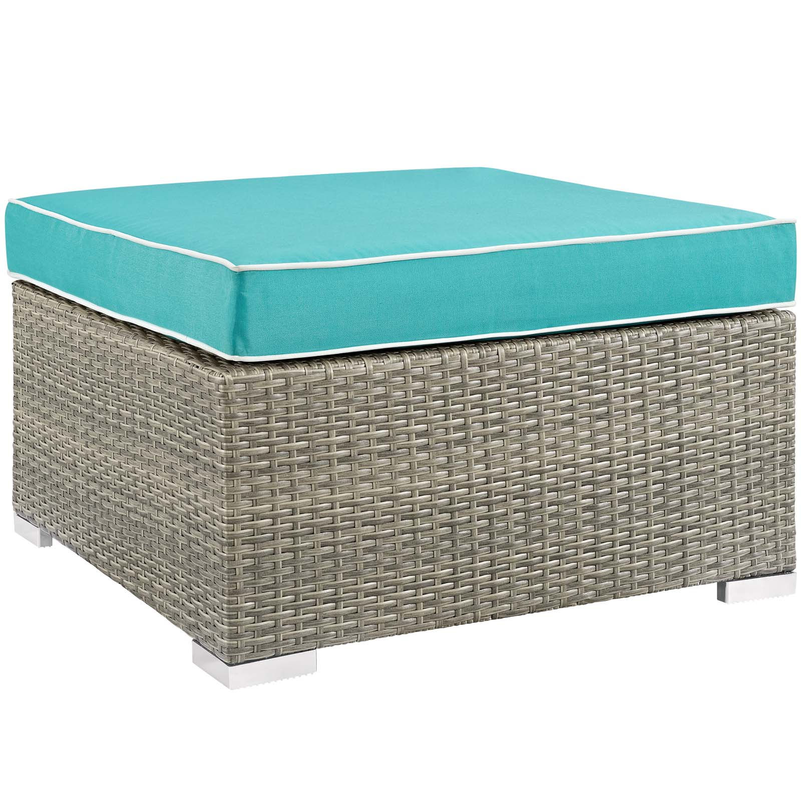 EEI-2962-LGR-TRQ Repose Outdoor Patio Upholstered Fabric Ottoman By