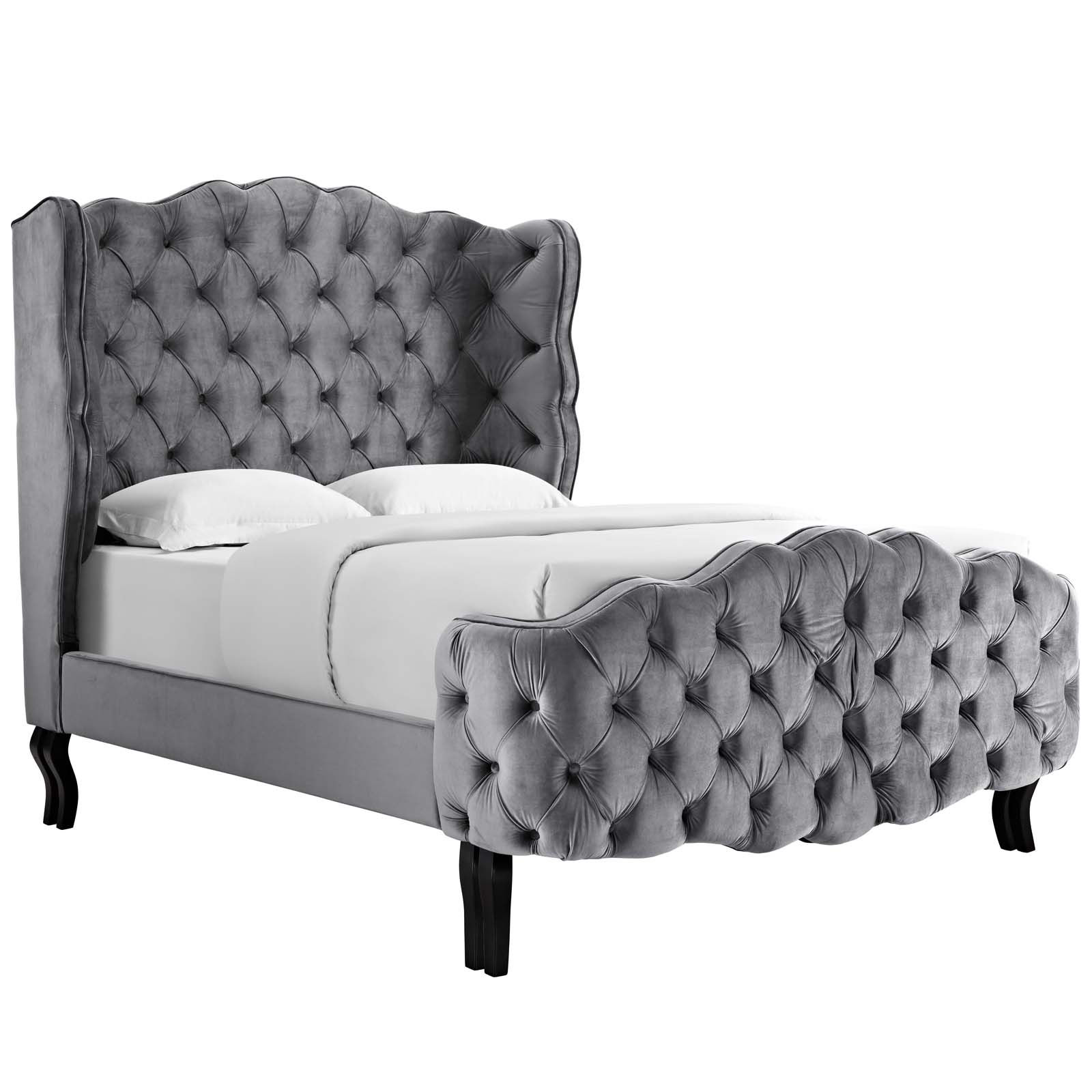 Violette Queen Tufted Wingback Performance Velvet Platform Bed MOD 5804 GRY