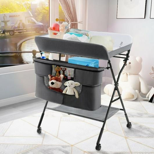 Thumbnail: Portable Adjustable Height Newborn Nursery Organizer  with wheel-Gray