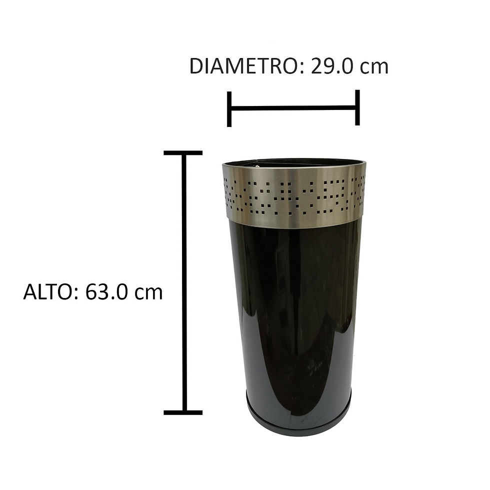 Contenedor cilíndrico en acero negro con aro punzonado, 35 lt.
