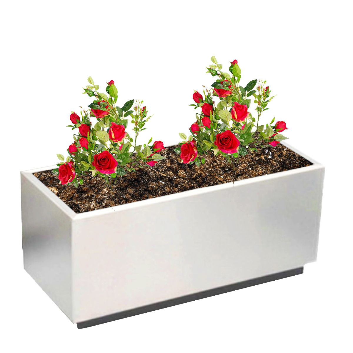 Maceta rectangular en acero inoxidable con llantas,