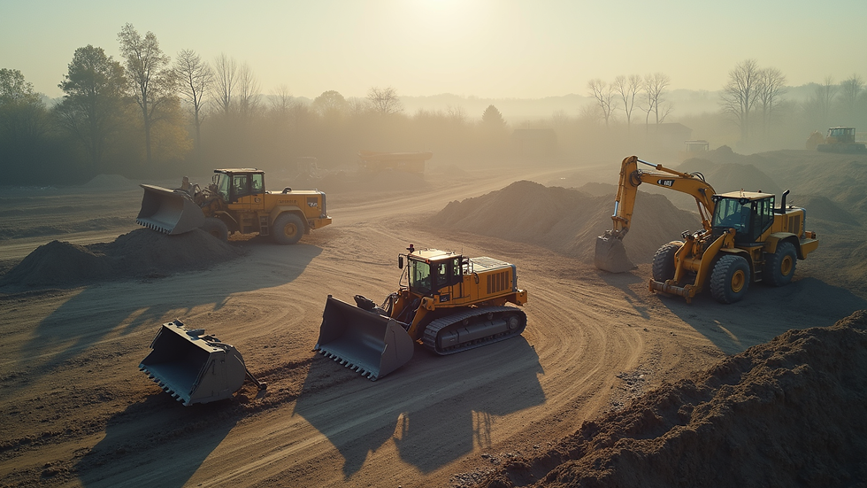 High angle view of a construction site with heavy machinery
