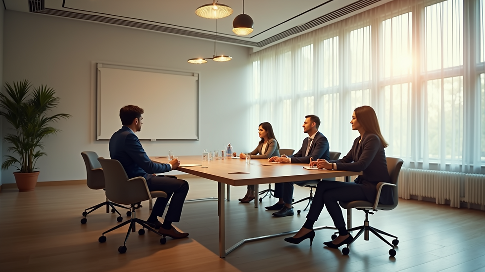 High angle view of a calm meeting room prepared for family dispute resolution