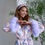Thumbnail: 100% Mulberry Silk Robe with Marabou Feathers + Matching Headband in Lavender