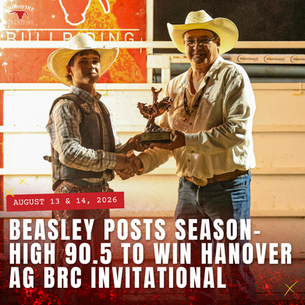 Brodi Beasley being awarded the trophy for winning Grunthal BRC bull riding event