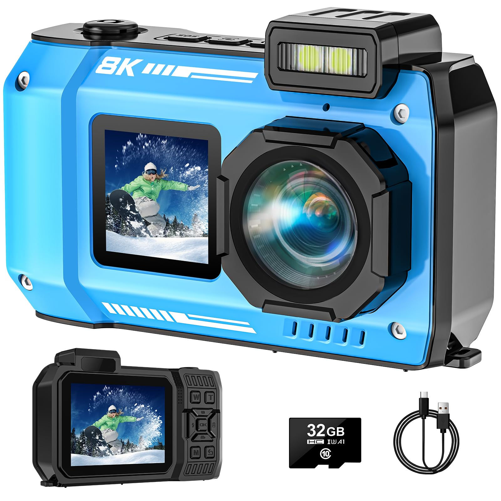8K UHD Underwater Camera 33FT Autofocus 70MP Rugged Dustproof Shockproof Digital