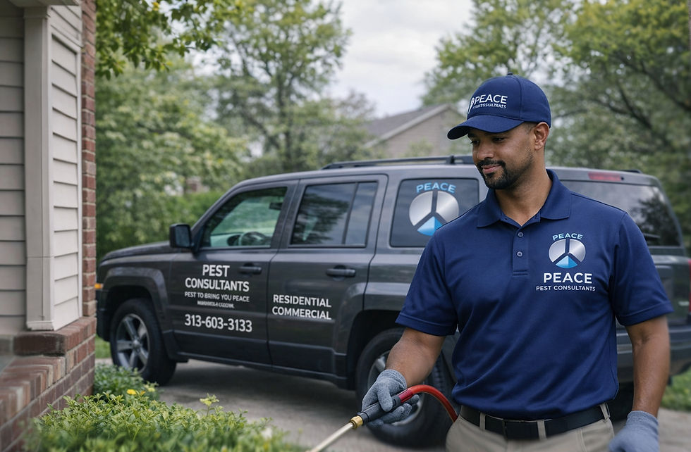 A man in uniform spraying bushes.