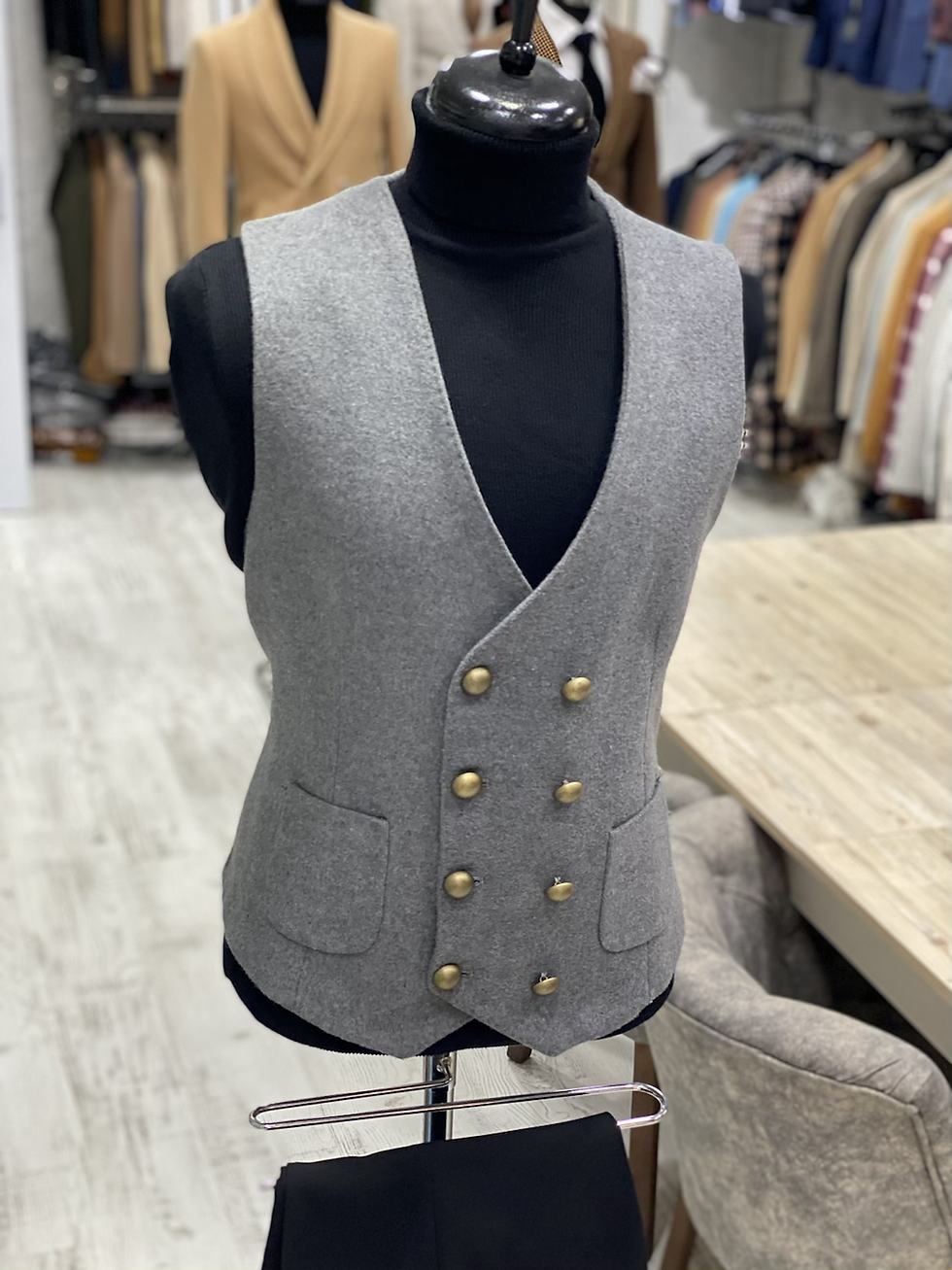 Thumbnail: Slim Fit Lycra Metal Buttoned Stamp Vest