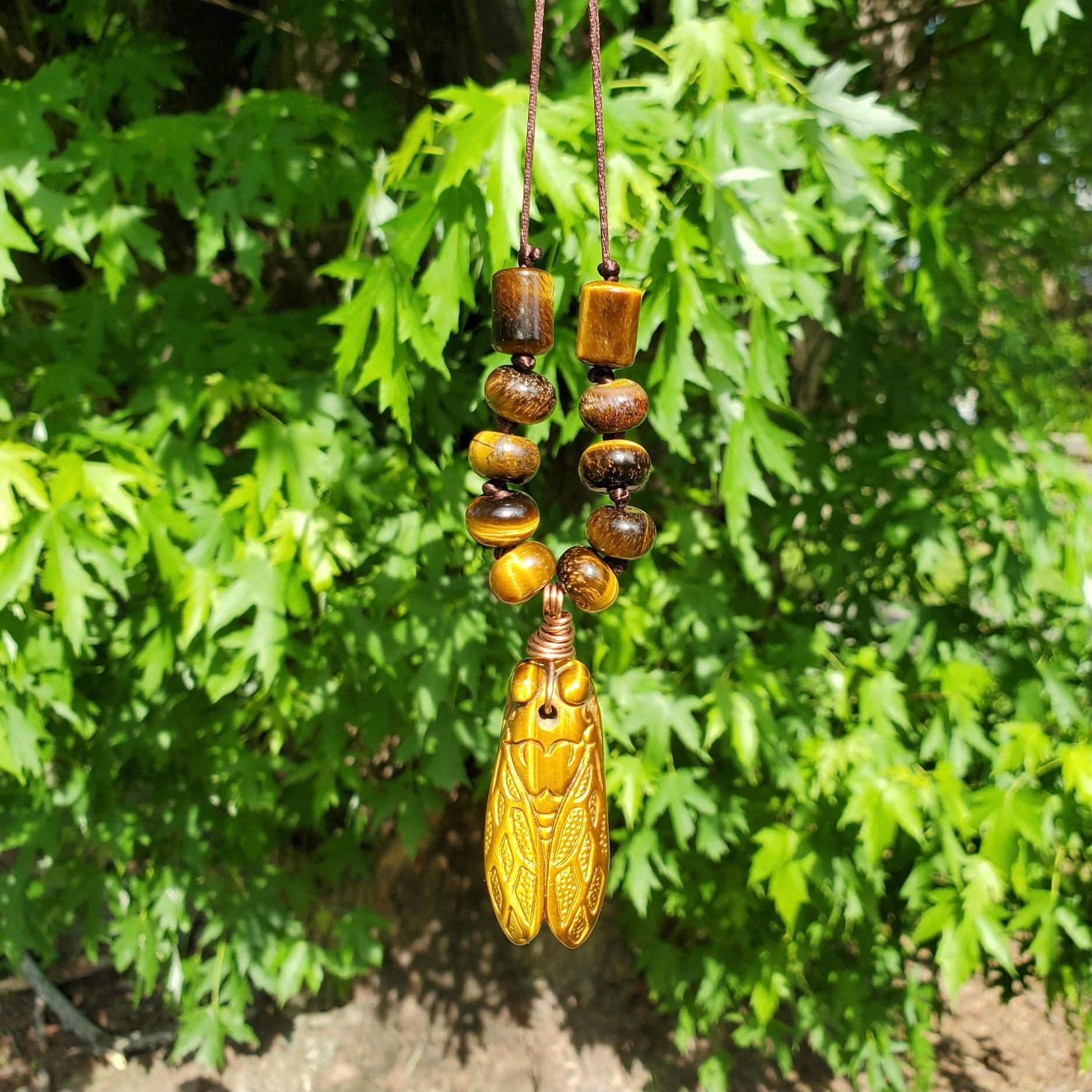 Cicada Carved Tigers Eye Necklace 