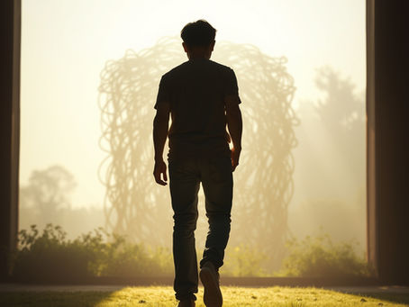 silhouette of a man leaving a messy cult behind them