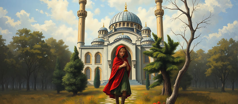 little red riding hood outside an islamic mosque
