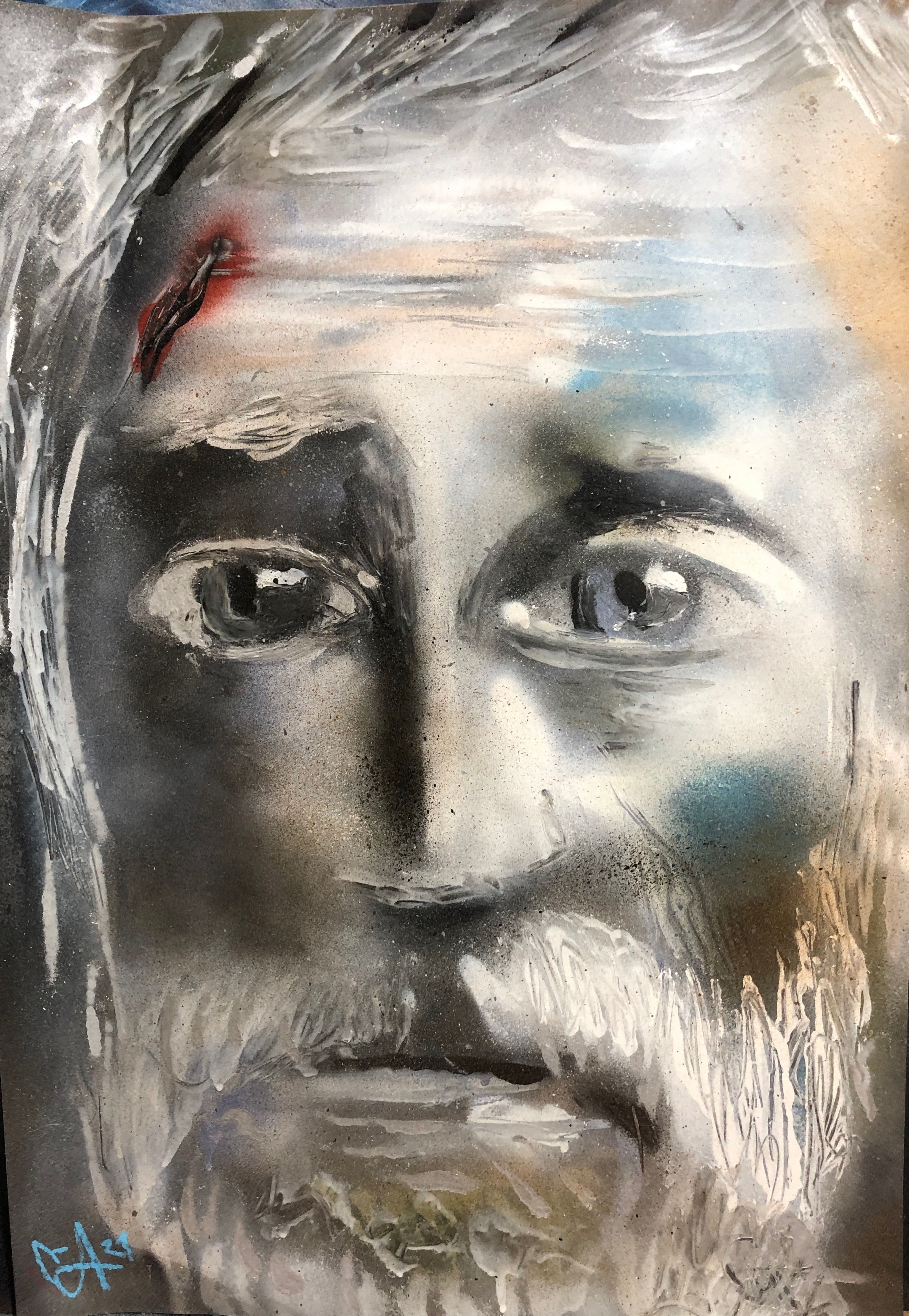 PORTRÄT MANN MIT STIRNWUNDE