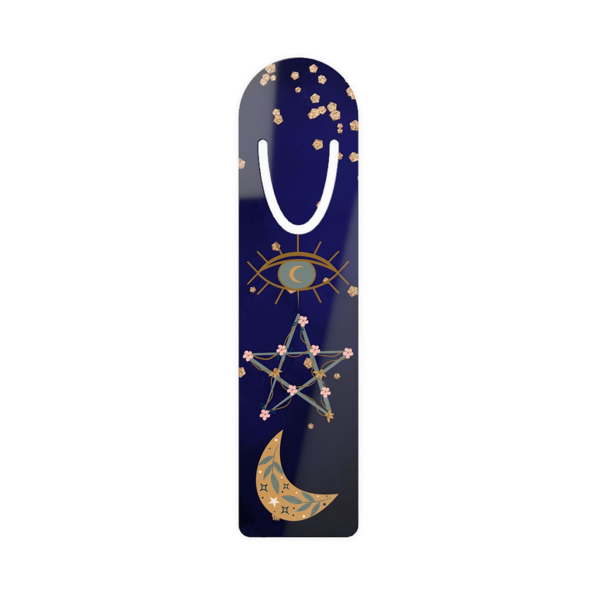 Signet en aluminum avec pentacle fleuri et lune style BOHO