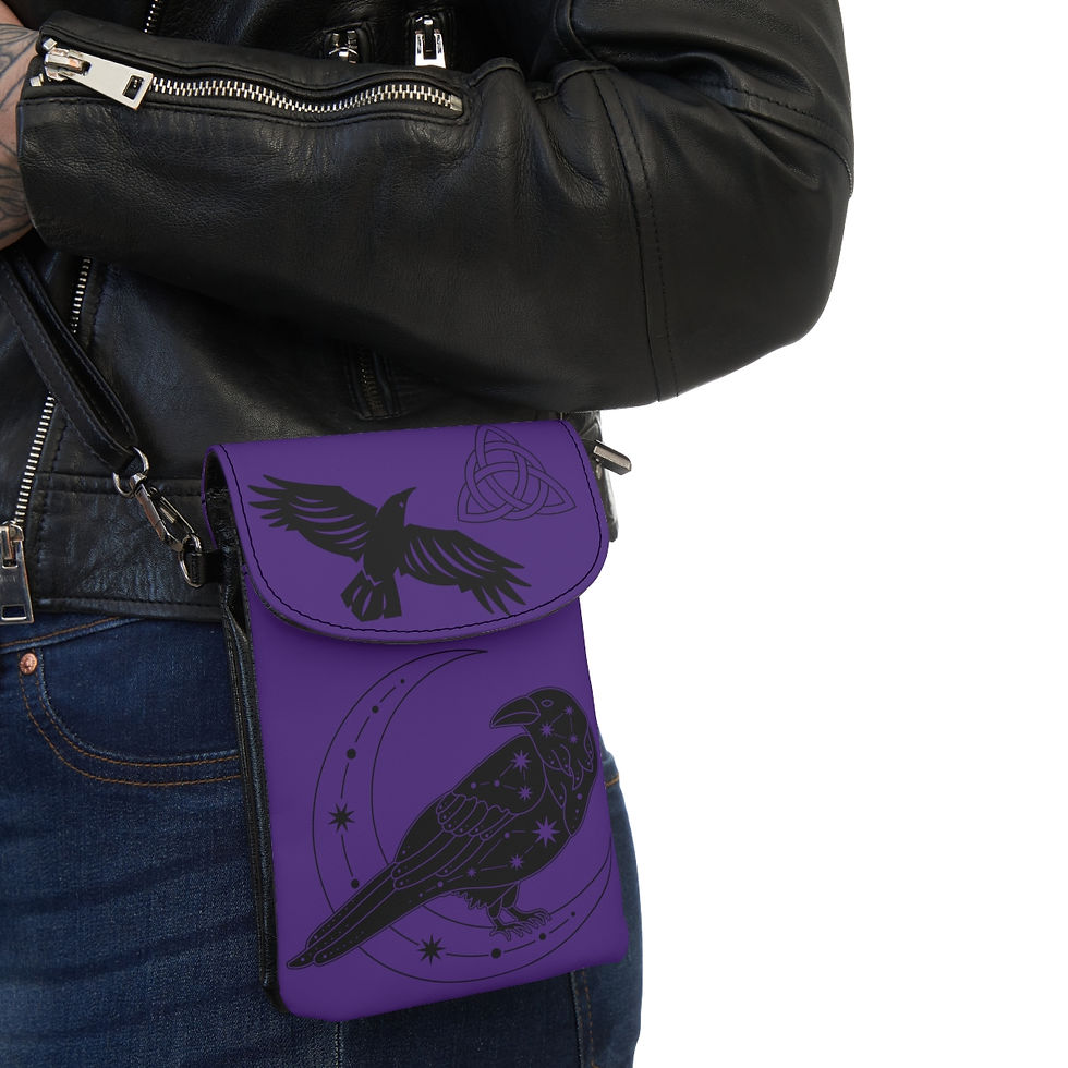 Miniature : Sac portefeuille pour téléphone cellulaire mauve avec corbeau noir