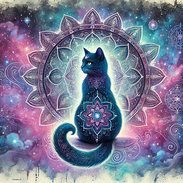 Un chat mystique avec un mandala en arrière plan