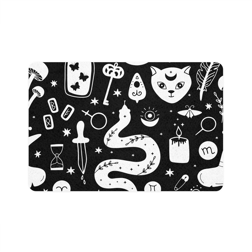 Miniature : Tapis de nourriture pour animaux (12x18) avec motifs Ésotériques Noir Blanc