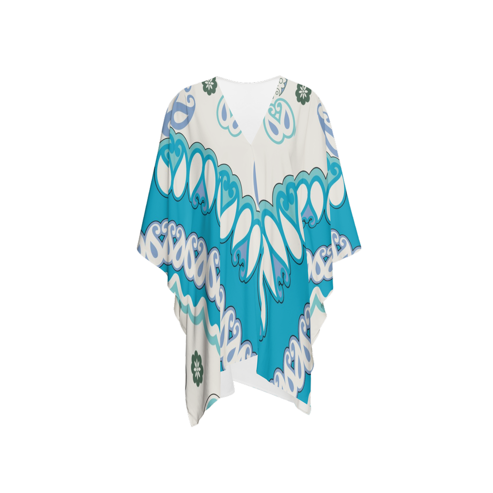 Châle blanc et turquoise style BOHO amérindien