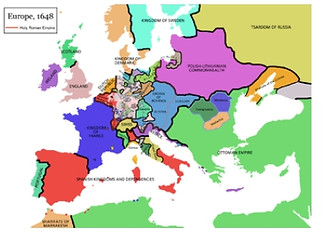 Mapa Político da Europa em meados do sec. XVII, após a Paz de Vestefália.