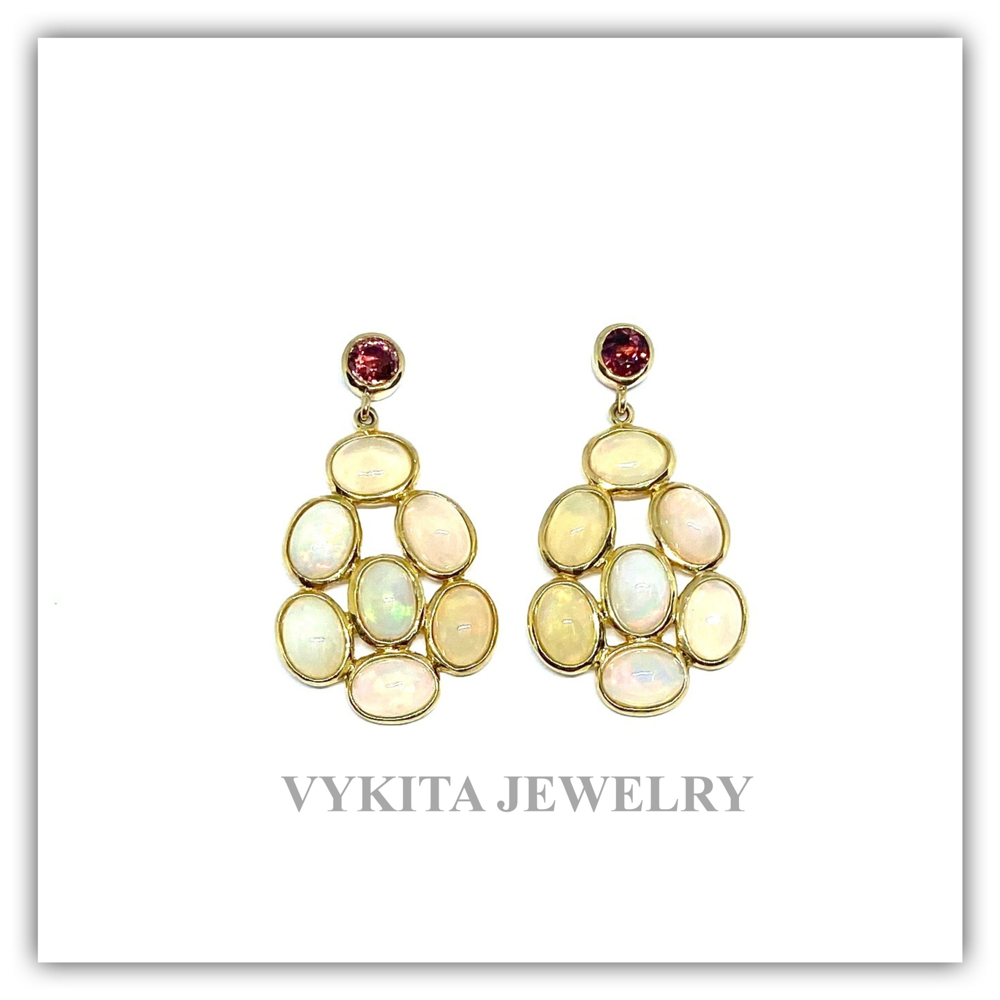 18K Opal Tourmaline Earrings