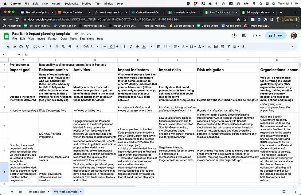 Fast Track Impact Planning Template worked example