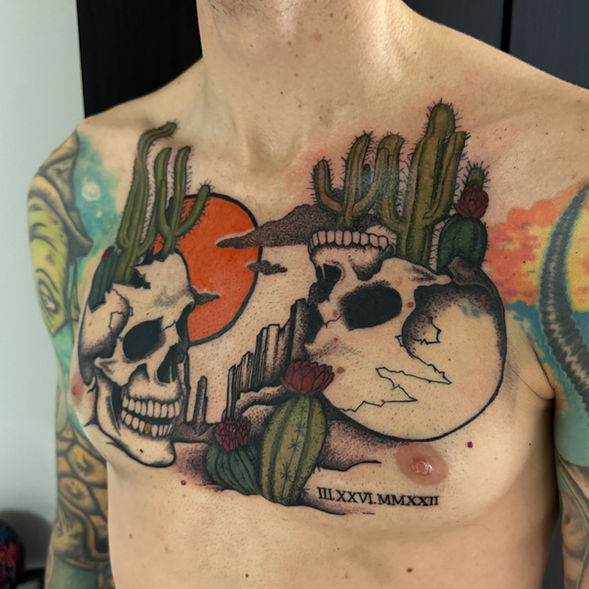 Skulls and Cactus tattoo