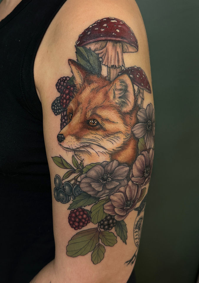 Fox mushroom berry Tattoo