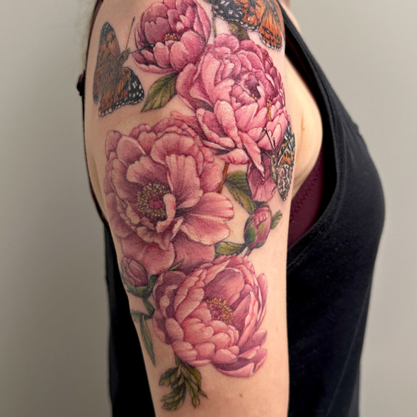 colour peony tattoo ontario Madeline Miller tattoo