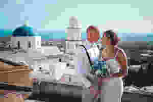 A wedding Daniel Burton Photography covered with a Derbyshire couple on their destination wedding in Santorini Greece. The rooftops of Pyrgos, Santorini, Greece.