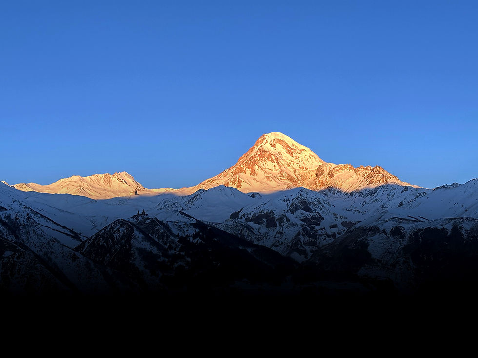 Snow capped mount Kazbegi and its suroundings.