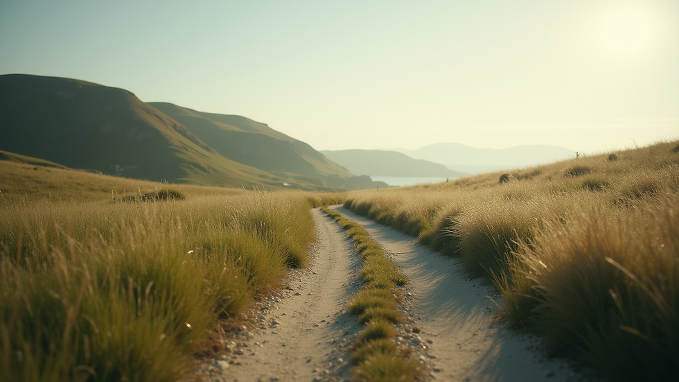 Eye-level view of a serene landscape with a winding path