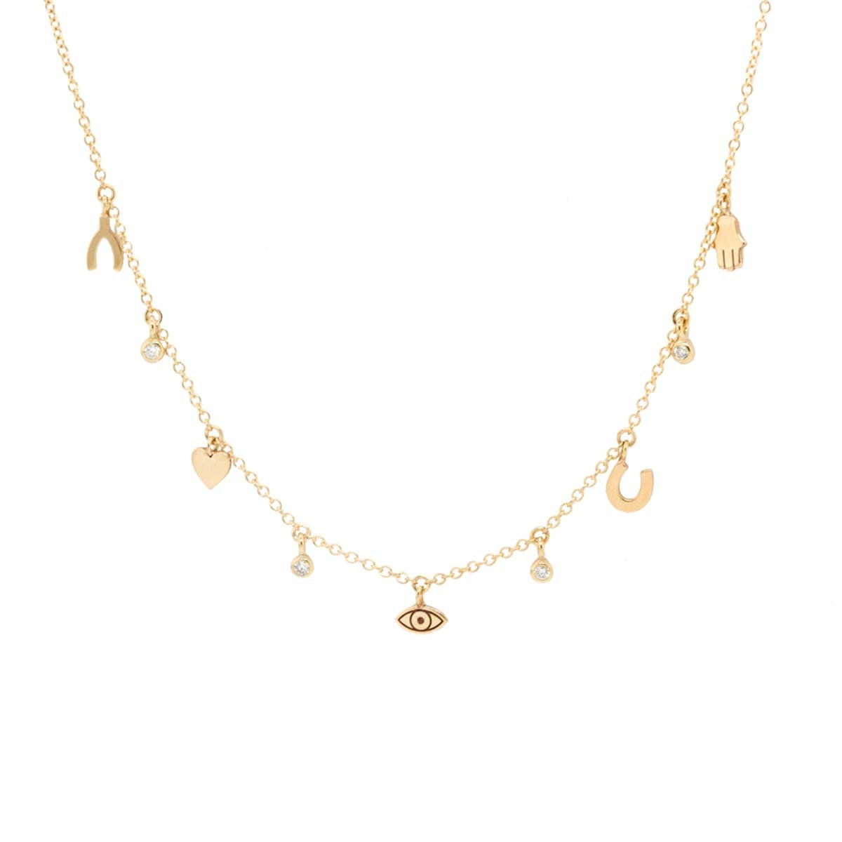 ZOE CHICCO 14K Itty Bitty Lucky Charms Dangling Diamond Necklace
