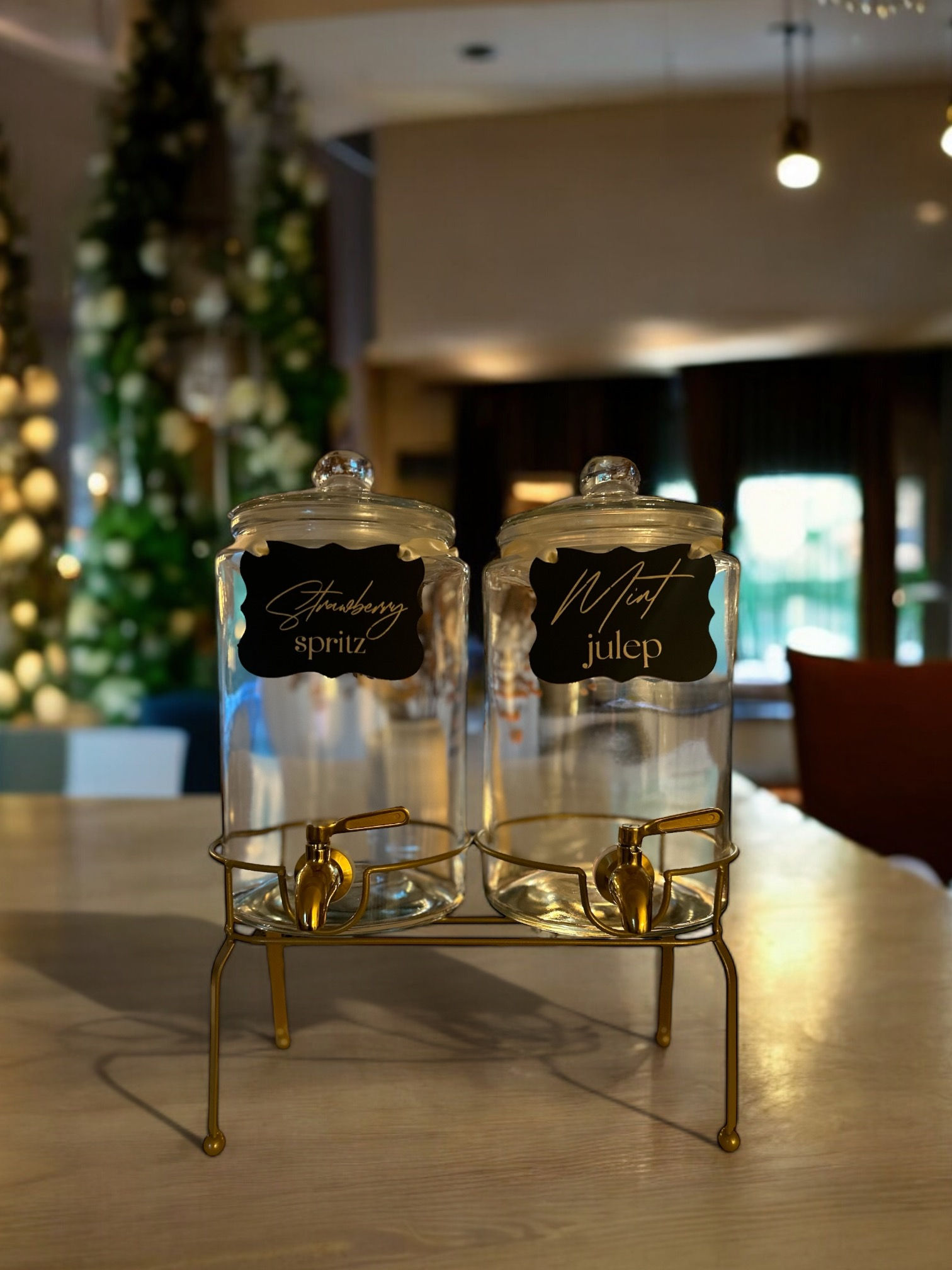Glass Drink Dispenser with Gold Stand