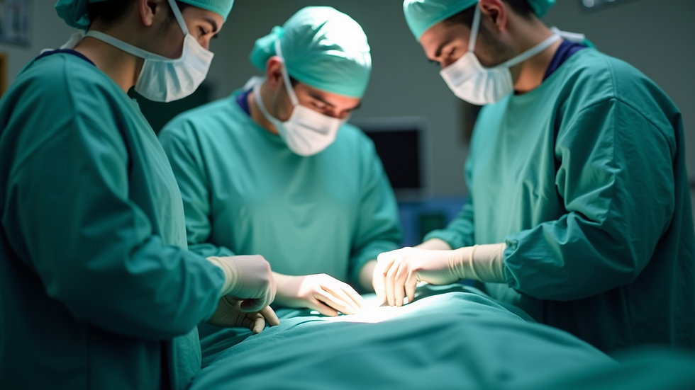 Close-up view of a surgical team preparing for a trauma surgery