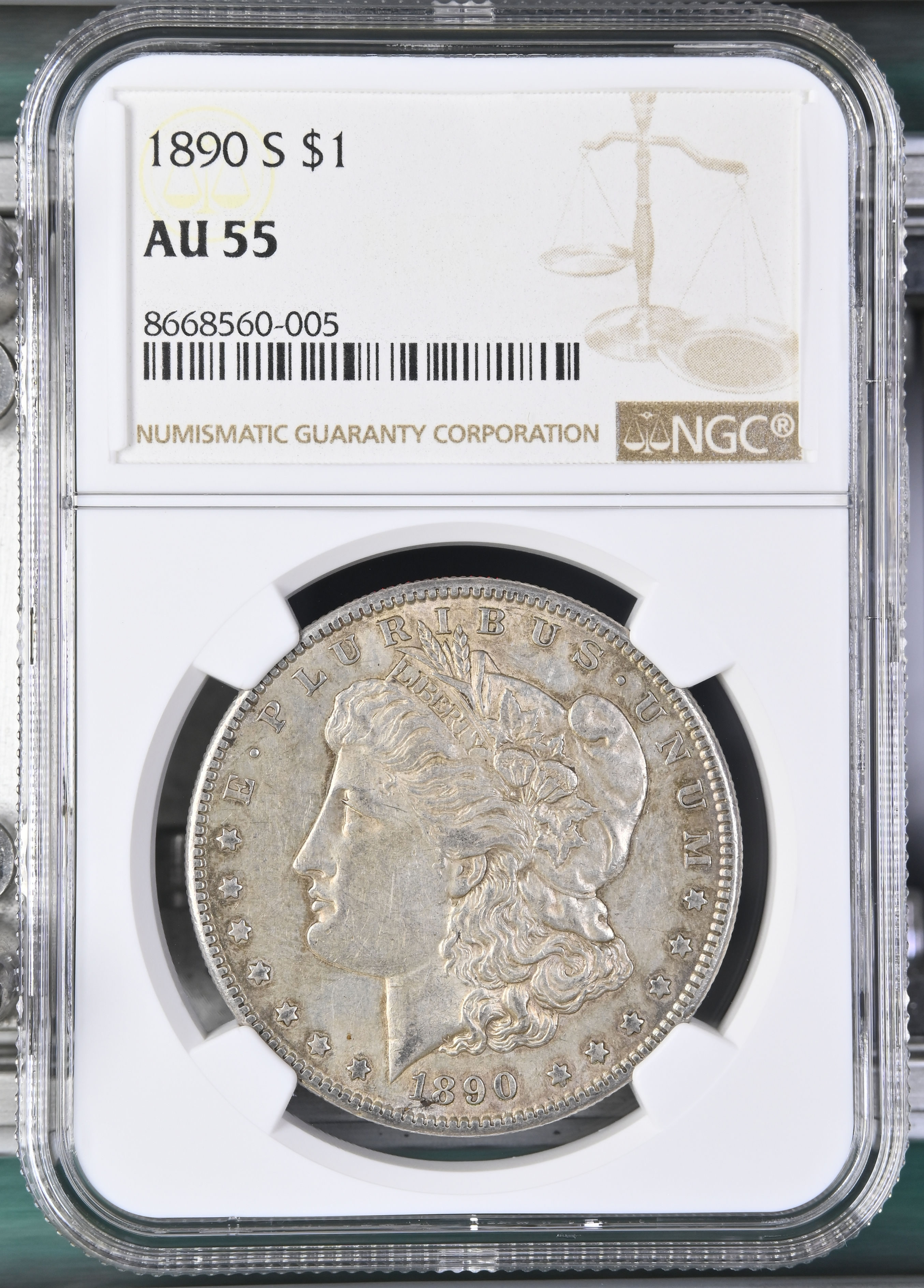 1890 S Morgan Silver Dollar AU55 NGC