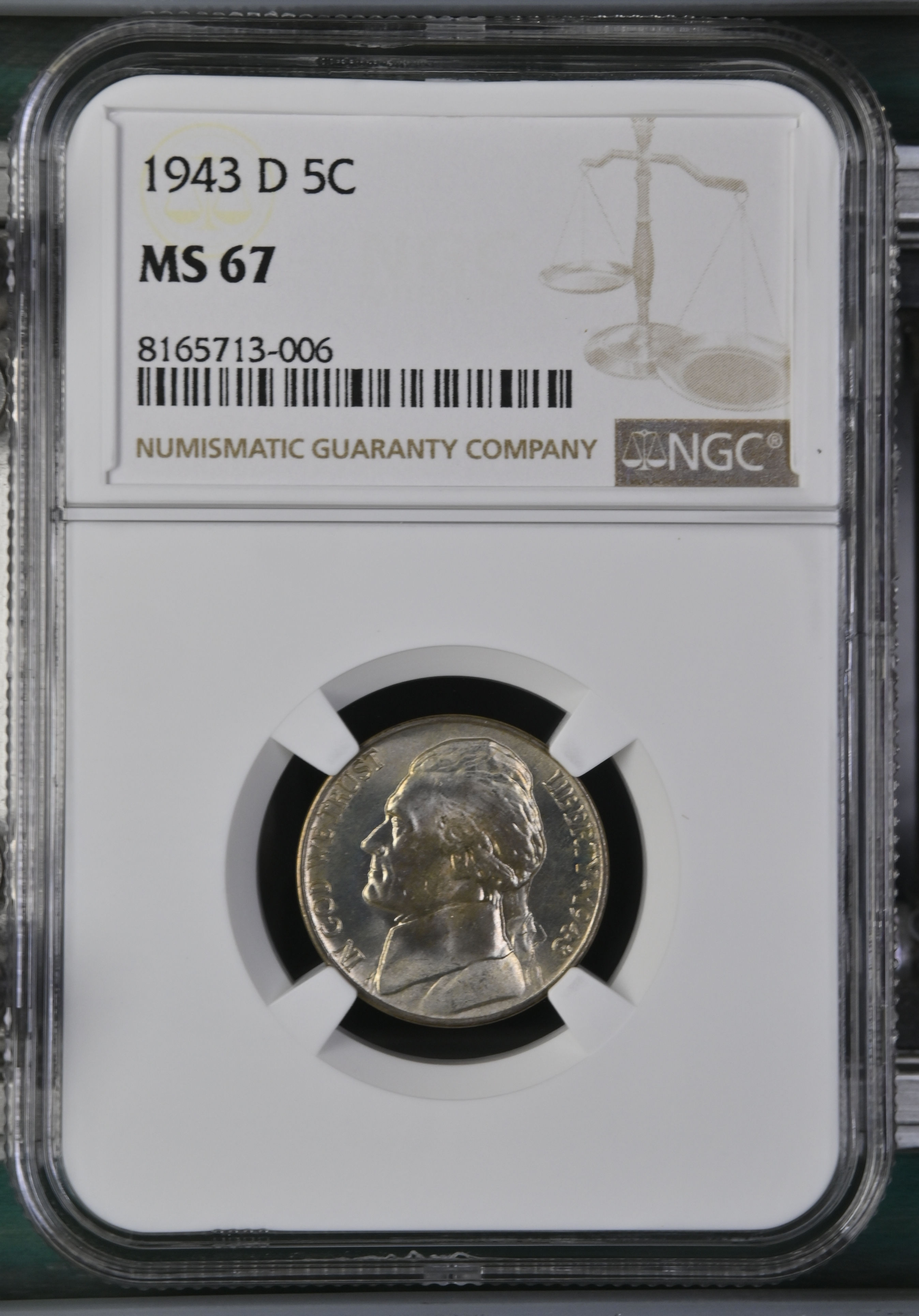1943 D Jefferson 5C MS67 NGC
