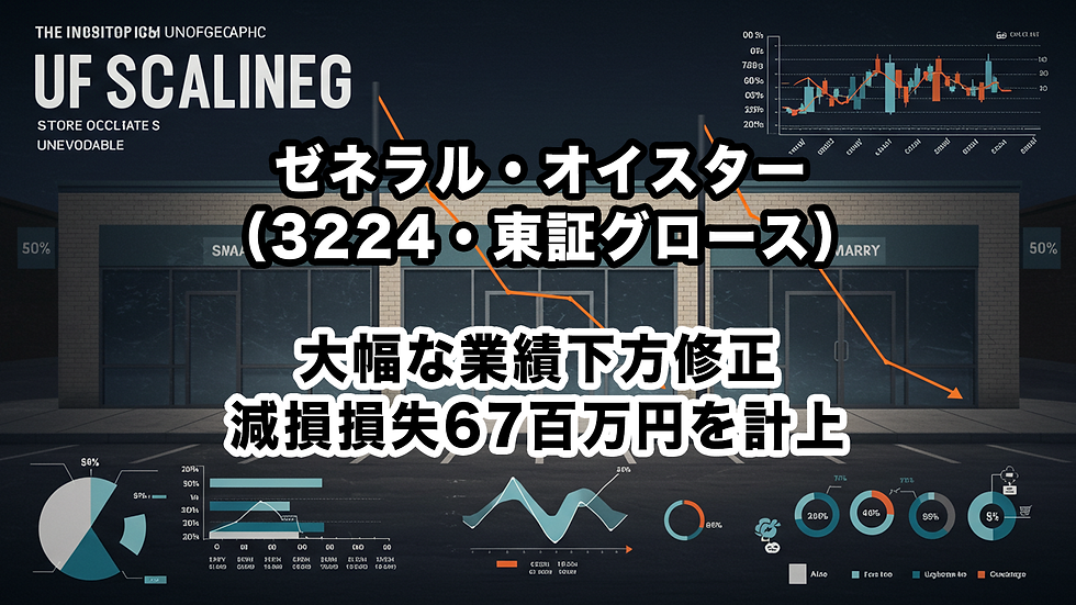 ゼネラル・オイスター(3224・東証グロース):大幅な業績下方修正、減損損失67百万円を計上
