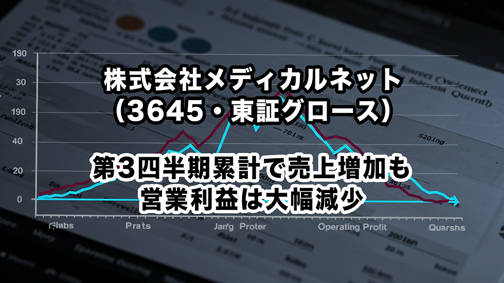 株式会社メディカルネット(3645・東証グロース):第3四半期累計で売上増加も営業利益は大幅減少