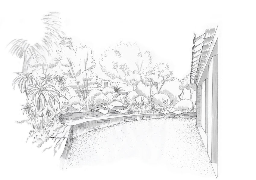 croquis de jardin méditerranéen en restanques