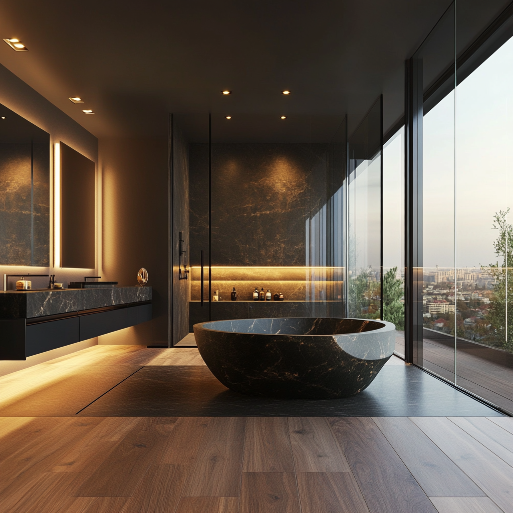 Moodboard: Minimal Luxury Bathroom A refined space where soft neutrals, natural textures, and sculptural elements come together to create a calming retreat rooted in simplicity and quiet elegance.