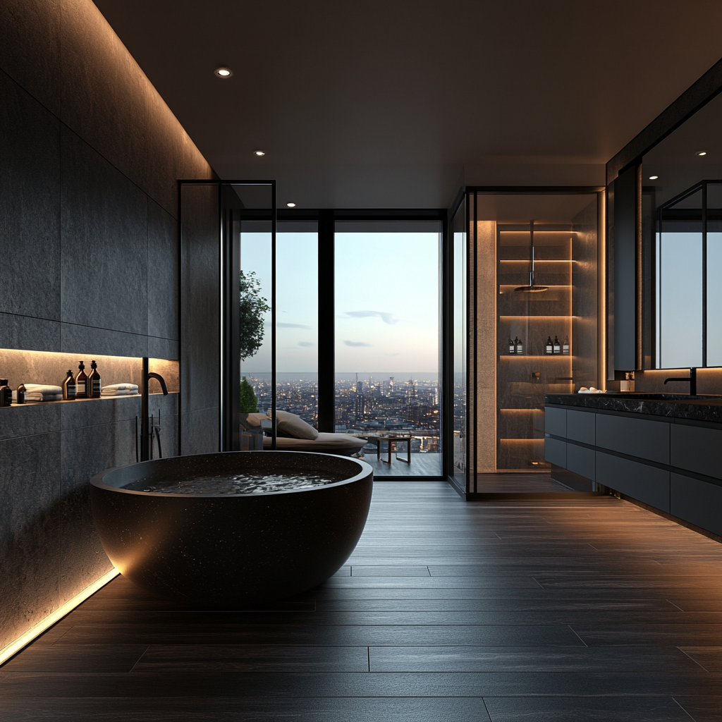 Moodboard: Minimal Luxury Bathroom A refined space where soft neutrals, natural textures, and sculptural elements come together to create a calming retreat rooted in simplicity and quiet elegance.