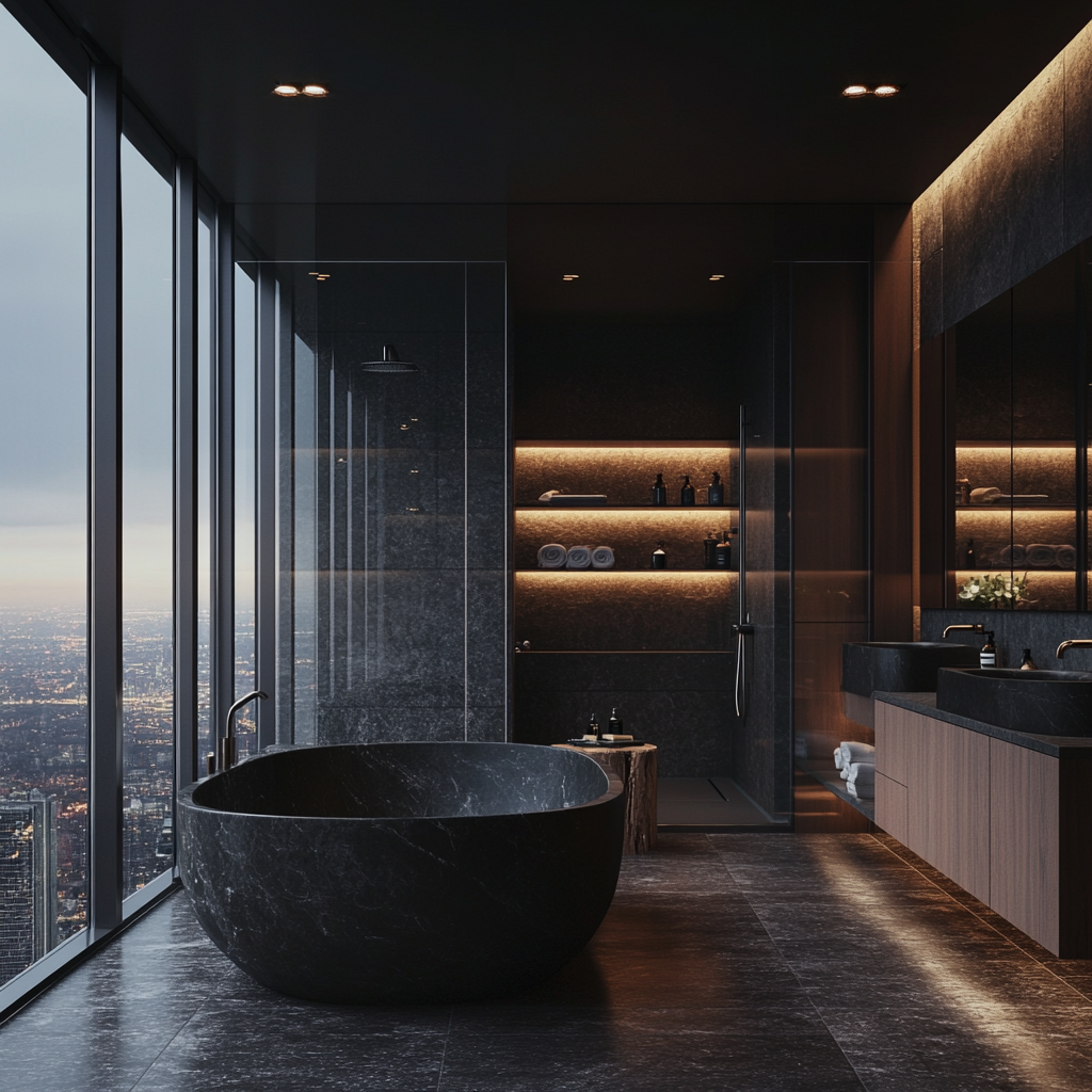 Moodboard: Minimal Luxury Bathroom A refined space where soft neutrals, natural textures, and sculptural elements come together to create a calming retreat rooted in simplicity and quiet elegance.