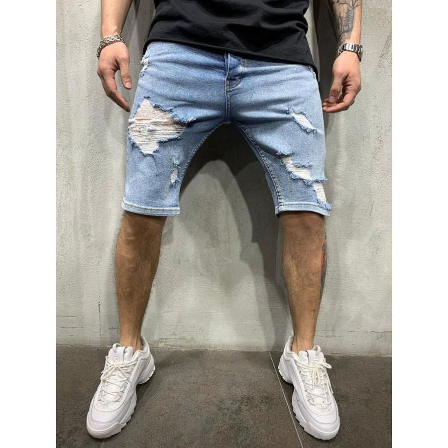 Thumbnail: Shorts jeans rasgados com franjas, modelo 2024, novo para o verão, masculino