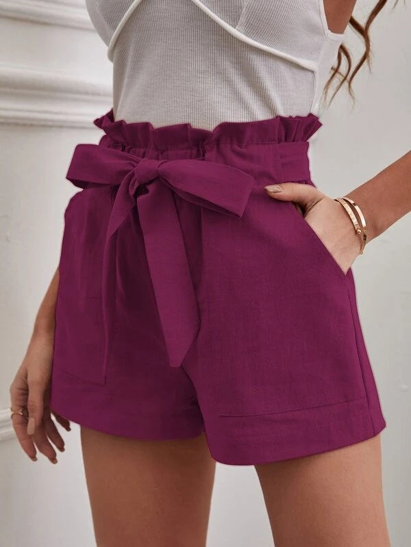 Thumbnail: Novo modelo de shorts feminino casual folgado com laço e bolsos para primave